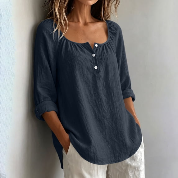 Gamivast Scoop Neck Blouses for Women 3/4 Sleeve Casual Shirts Flowy Tunic Tops Loose Fit Basic Lightweight Pullover for Everyday Fall Lounge Wear Comfortable Tees