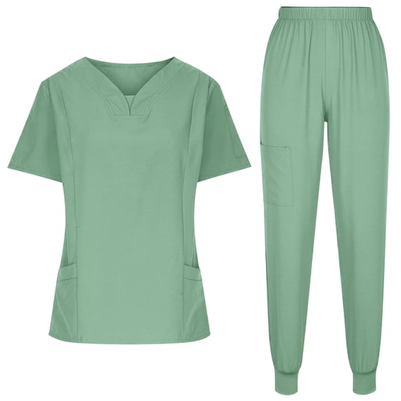 Gamivast Scrub Sets for Women Short Sleeve V-Neck Top & Jogger Pants Uniforms Solid Soft Stretch Medical Workwear Nursing Spa Doctor Surgical 2 Piece Sets