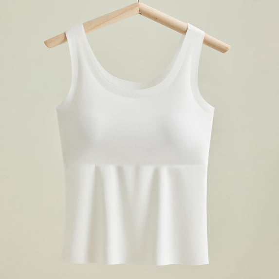 Gamivast Seamless Tank Tops for Women with Built-In Bra Wide Strap Camisoles Casual Slim Fit Basic Undershirts Stretchy Comfort Cami Shapewear for Layering Yoga Sleepwear Lounge White XXL