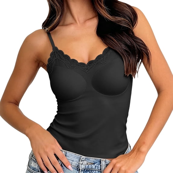 Gamivast Shapewear Camisole for Women Lace Trim Built In Bra Adjustable Strap Tummy Control Seamless Slimming Tank Top