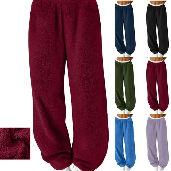 Gamivast Sherpa Fleece Pants Women Loungewear Wide Leg Sweatpants Running Work Out Solid High Waist Trousers Winter Warm Fuzzy Pants Baggy Pajama Bottoms