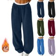 thumbnail image 1 of Gamivast Sherpa Fleece Pants Women Loungewear Wide Leg Sweatpants Running Work Out Solid High Waist Trousers Winter Warm Fuzzy Pants Baggy Pajama Bottoms, 1 of 7