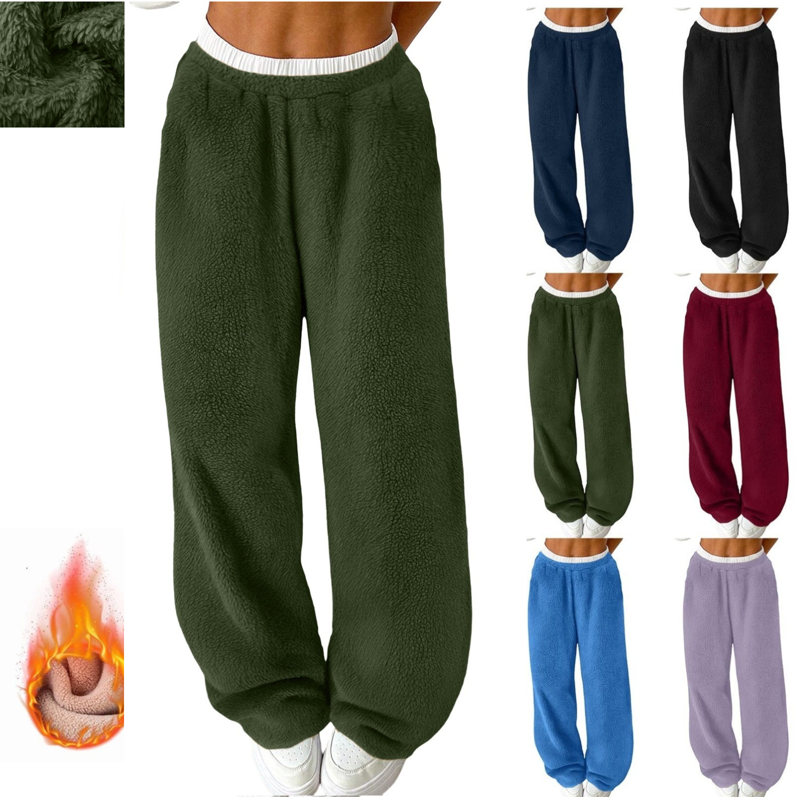 Gamivast Sherpa Fleece Pants Women Loungewear Wide Leg Sweatpants Running Work Out Solid High Waist Trousers Winter Warm Fuzzy Pants Baggy Pajama Bottoms