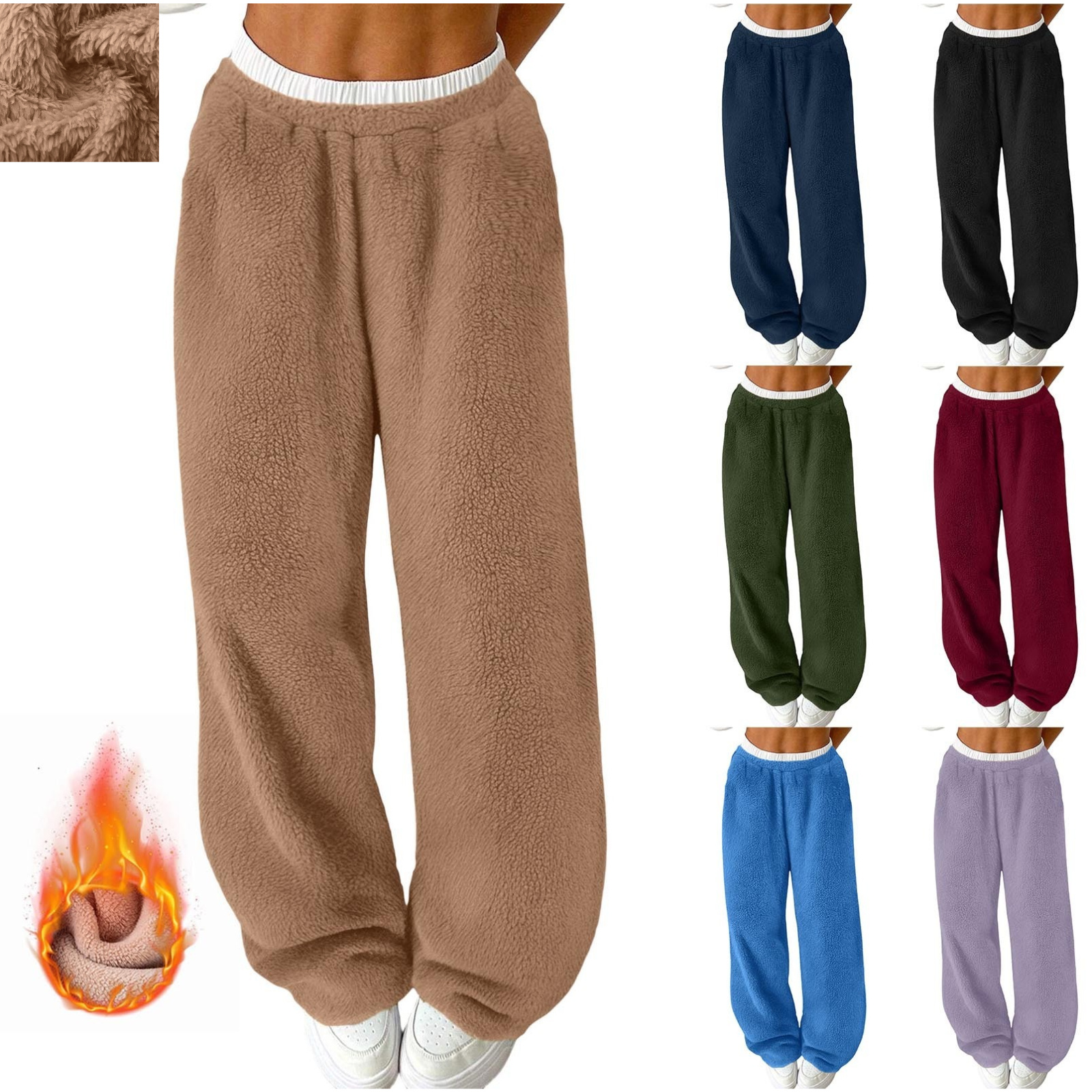 Gamivast Sherpa Fleece Pants Women Loungewear Wide Leg Sweatpants Running Work Out Solid High Waist Trousers Winter Warm Fuzzy Pants Baggy Pajama Bottoms