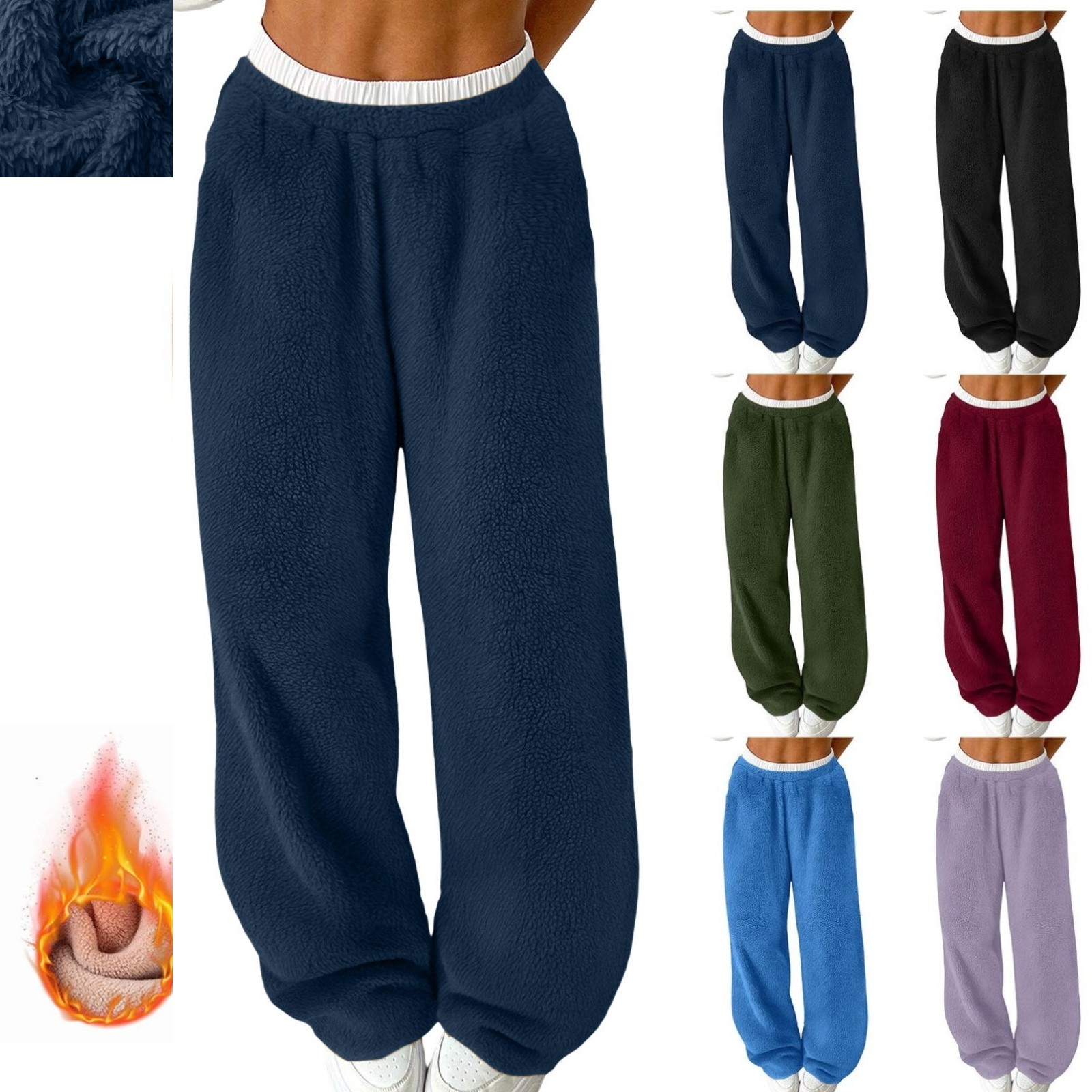 Gamivast Sherpa Fleece Pants Women Loungewear Wide Leg Sweatpants Running Work Out Solid High Waist Trousers Winter Warm Fuzzy Pants Baggy Pajama Bottoms