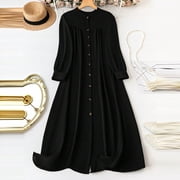 Gamivast Shirt Dresses for Women Button Down Long Sleeve Pleated Casual Dresses Loose Modest Dresses Solid Flowy A Line Maxi Work Church Daily Fall