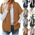 thumbnail image 1 of Gamivast Short Sleeve Quilted Vest for Women Lightweight Fall Zip Stand Collar Padded Jackets with Pockets Work Casual Elastic Hem Coats Loose Basic Solid Color Outerwear, 1 of 5
