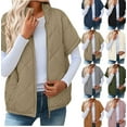 thumbnail image 1 of Gamivast Short Sleeve Quilted Vest for Women Lightweight Fall Zip Stand Collar Padded Jackets with Pockets Work Casual Elastic Hem Coats Loose Basic Solid Color Outerwear, 1 of 5