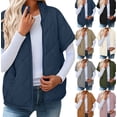 thumbnail image 1 of Gamivast Short Sleeve Quilted Vest for Women Lightweight Fall Zip Stand Collar Padded Jackets with Pockets Work Casual Elastic Hem Coats Loose Basic Solid Color Outerwear, 1 of 5