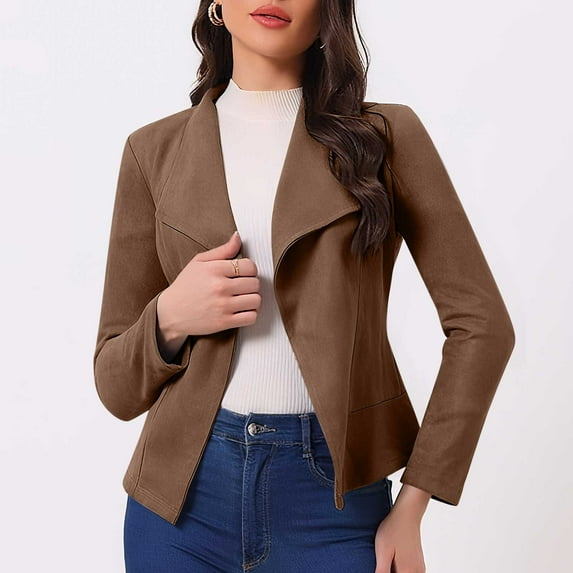 Gamivast Short Suede Jackets for Women Trendy Long Sleeve Open Front Coats Casual Loose Lapel Collar Solid Color Outerwear 2025 Fashion Fall Clothes