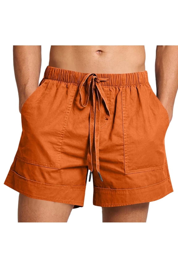 Shorts for Men Casual Loose Fit Patch Pockets Cotton Shorts Elastic Waist Drawstring Summer Shorts Lightweight Solid Beach Vacation Outdoor Wear