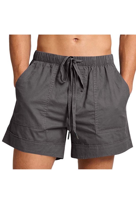 Shorts for Men Casual Loose Fit Patch Pockets Cotton Shorts Elastic Waist Drawstring Summer Shorts Lightweight Solid Beach Vacation Outdoor Wear