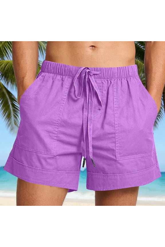 Shorts for Men Casual Loose Fit Patch Pockets Cotton Shorts Elastic Waist Drawstring Summer Shorts Lightweight Solid Beach Vacation Outdoor Wear