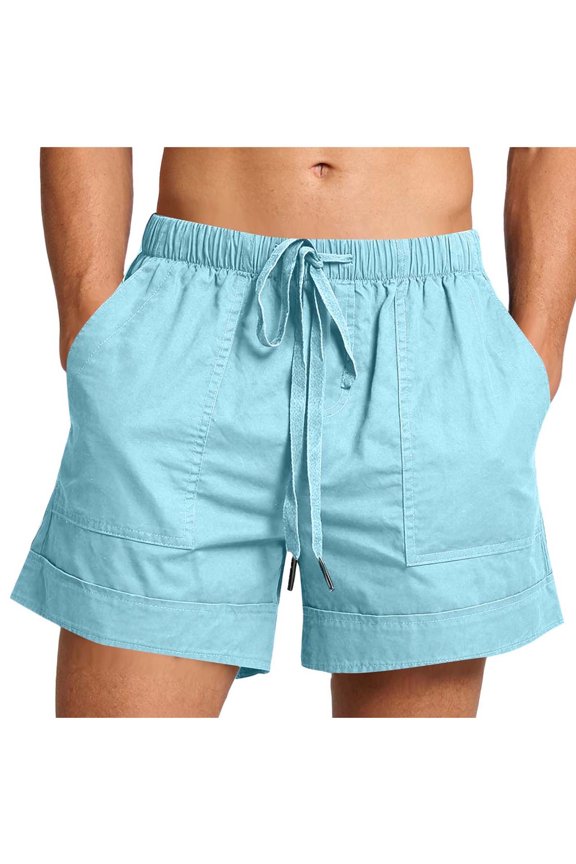 Shorts for Men Casual Relaxed Fit Patch Pockets Cotton Shorts Drawstring Elastic Waist Summer Shorts Lightweight Solid Beach Vacation Daily Wear