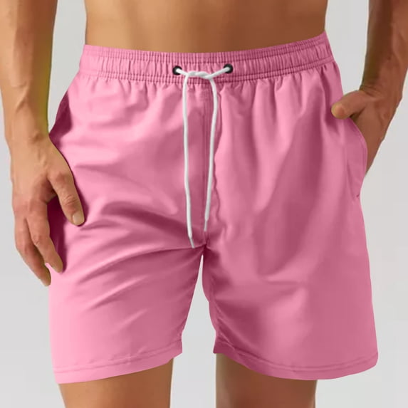 Shorts for Men Casual Elastic Waist Drawstring Solid Color Pockets Sweat Shorts Breathable Cotton Shorts Lightweight Summer Beach Daily Wear