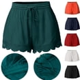 thumbnail image 1 of Gamivast Shorts for Women Crochet Trim High Waisted Loose Flowy Shorts Drawstring Casual Elastic Wasit Ruffle Shorts Lightweight Summer Beach Wear, 1 of 5