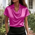 thumbnail image 1 of Gamivast Silk Shirts for Women Dressy Cowl Neck Satin Blouses Loose Fitted Short Sleeve Lapel Office Work Shirt Casual Solid Color Tops Spring Outfits, 1 of 6