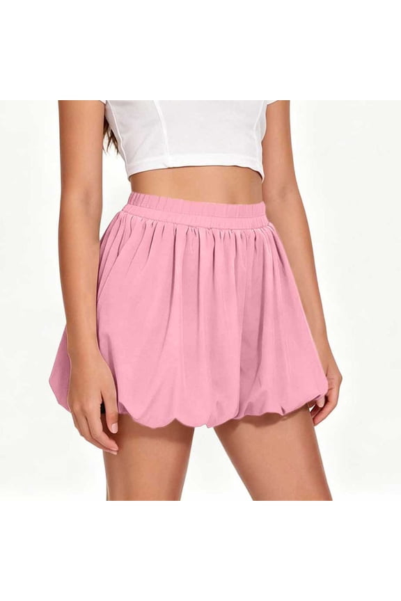 Skirts for Girls High Waisted Bubble Mini Skirt with Pocket Elastic Waist Puff Hem Coquette Skirt Back to School Skirt Y2K Flowy Pull on Cute Athletic Outwear Pink 5-6Years