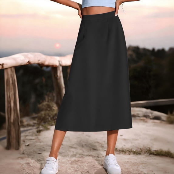 Gamivast Skirts for Women High Waisted A-Line Midi Skirt with Pockets Casual Skirt Work Office Skirt Flowy Pull on Modest Business Commuter Daily Wear Black XL