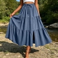 thumbnail image 1 of Gamivast Skirts for Women High Waisted Tiered Maxi Skirt Drawstring Long Skirt Flowy Skirt with Slit Casual Skirt for Beach Vacation Resort Travel Wear Blue L, 1 of 6