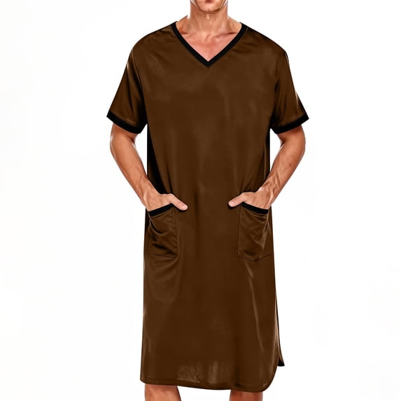 Gamivast Sleep Shirt V Neck Short Sleeve Loose Fit Mens Shirts Soft Lounge Caftan Short Sleeve Sleep Shirt Pocket Detail Home Sleepwear Nightwear outfits