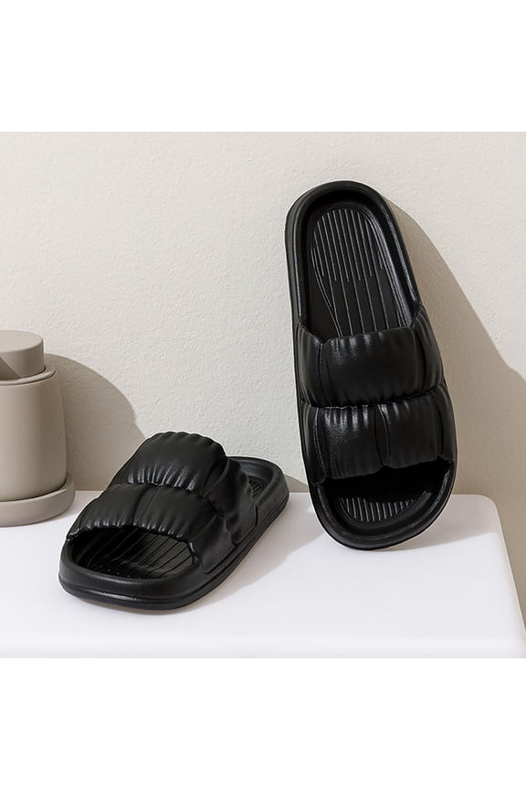 Slide Sandals for Women Men Puffy Eva Pillow Slides Open Toe Shower Slides Cushioned House Shoes Indoor Bathroom Beach Spa Travel Black 36-37