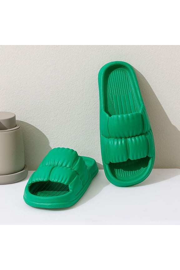 Slide Sandals for Women Men Puffy Eva Pillow Slides Open Toe Shower Slides Cushioned House Shoes Indoor Bathroom Beach Spa Travel Green 40-41