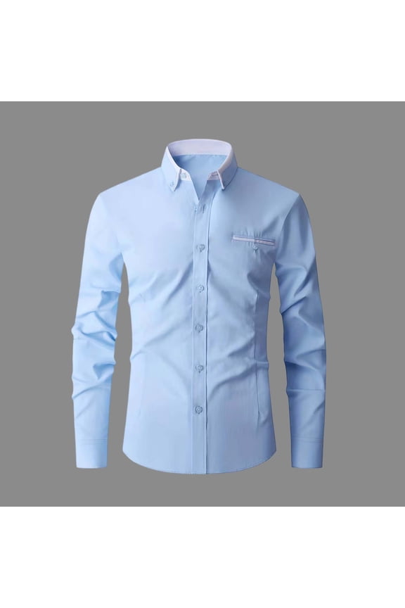 Slim Fit Dress Shirts for Men Long Sleeve Point Collar Dress Shirts Contrast Trim Casual Shirts Pocket Business Office Wedding Social formal