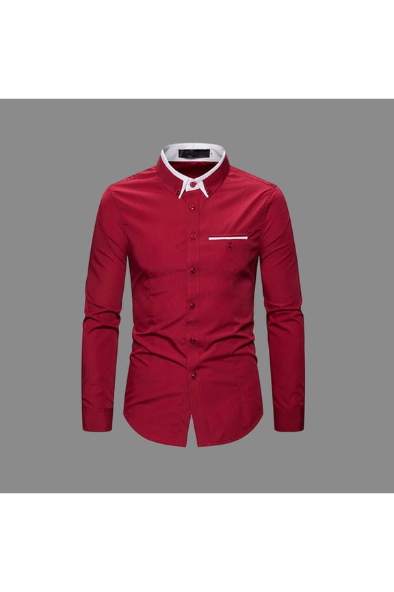 Slim Fit Dress Shirts for Men Long Sleeve Point Collar Dress Shirts Contrast Trim Casual Shirts Pocket Business Office Wedding Social formal