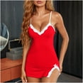 thumbnail image 1 of Gamivast Slip Dress for Women Spaghetti Strap Lace Trim V-Neck Sleep Dress Mini Dress Side Slit Cami Bodycon Clubwear Night Out Party Lingerie Soft, 1 of 4