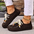 thumbnail image 1 of Gamivast Slip on Shoes Women Beaded Lace Suede Look Slip on Shoes Moc Toe Loafer Shoes Office Travel Walking Daily Casual Comfortable Footwear Brown 38, 1 of 7