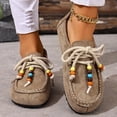 thumbnail image 1 of Gamivast Slip on Shoes Women Beaded Lace Suede Look Slip on Shoes Moc Toe Loafer Shoes Office Travel Walking Daily Casual Comfortable Footwear Khaki 40, 1 of 5