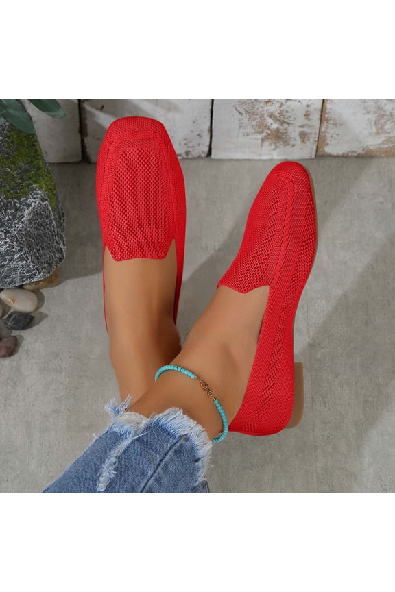 Slip on Shoes Women Breathable Knit Slip on Shoes Round Toe Loafer Shoes Office Work Travel Walking Home Daily Casual Nursing Footwear Red 36