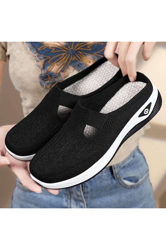 Slip On Shoes for Women Mesh Knit Walking Shoes Backless Clog Sneakers Breathable Casual Shoes Work Office Travel Walking Gym Outfits Black 39