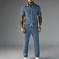 thumbnail image 1 of Gamivast Smart Casual Men's Set Quarter Zip Shirt and Drawstring Pants Ribbed Texture Outfit for Golf Summer Daily Business Work Lounge Sporty Wear, 1 of 7