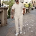 thumbnail image 1 of Gamivast Smart Casual Mens Set Short Sleeve Shirt and Drawstring Pants Textured Knit Outfit for Golf Summer Daily Business Work Lounge Sporty Wear, 1 of 7