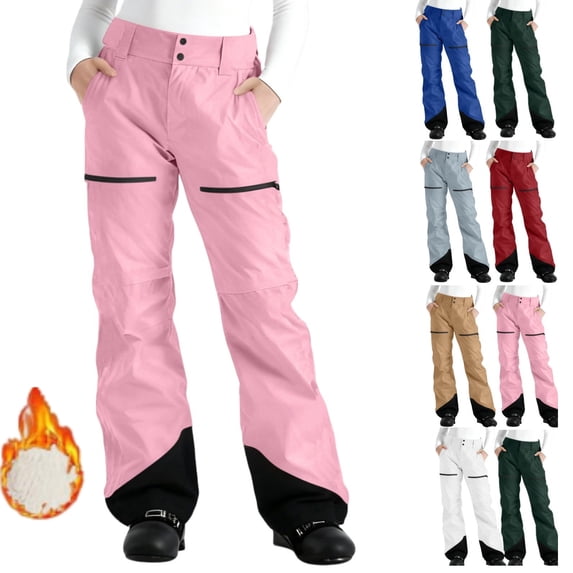 Gamivast Snow Pants for Women Water Resistant Winter Fleece Lined Ski Pants with Pockets Color Block Straight Leg Warm Snowboard Pant Outdoor Hiking Outfits