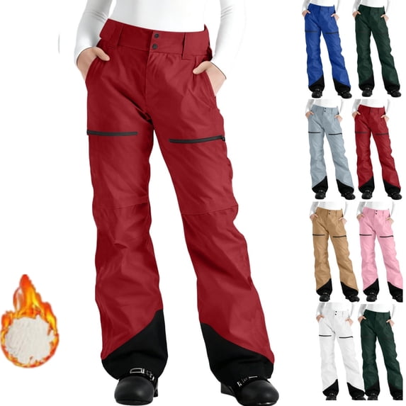 Gamivast Snow Pants for Women Water Resistant Winter Fleece Lined Ski Pants with Pockets Color Block Straight Leg Warm Snowboard Pant Outdoor Hiking Outfits