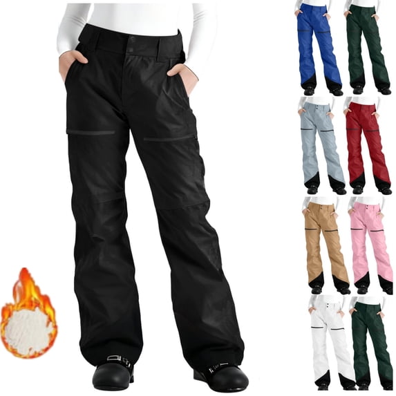 Gamivast Snow Pants for Women Water Resistant Winter Fleece Lined Ski Pants with Pockets Color Block Straight Leg Warm Snowboard Pant Outdoor Hiking Outfits