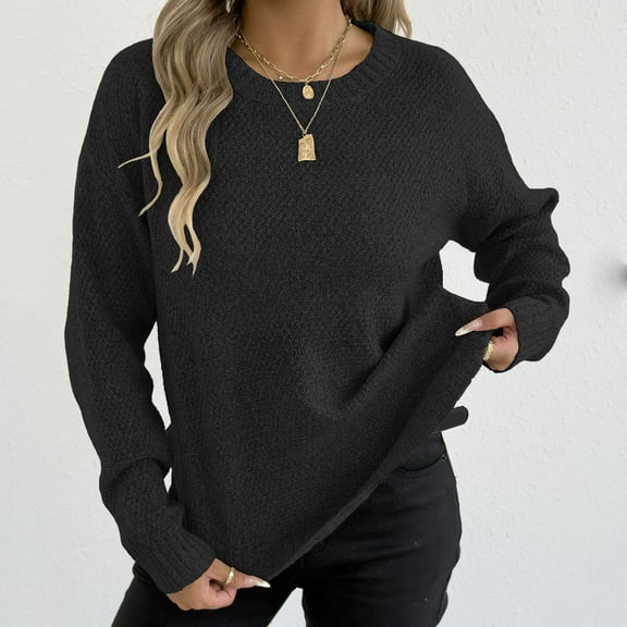 Gamivast Soft Long Sleeve Knit Sweaters for Women Lightweight Crew Neck Fitted Pullover Sweater Fall Fashion Solid Color Tailored Sweatshirts Casual Curved Hem Tops