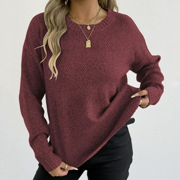 Gamivast Soft Long Sleeve Knit Sweaters for Women Lightweight Crew Neck Fitted Pullover Sweater Fall Fashion Solid Color Tailored Sweatshirts Casual Curved Hem Tops