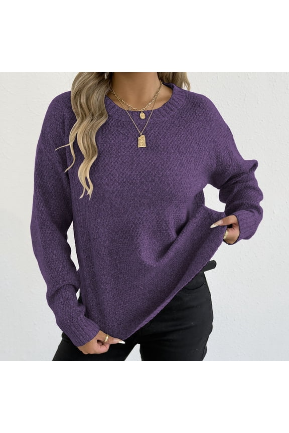 Soft Long Sleeve Knit Sweaters for Women Lightweight Crew Neck Fitted Pullover Sweater Fall Fashion Solid Color Tailored Sweatshirts Casual Curved Hem Tops