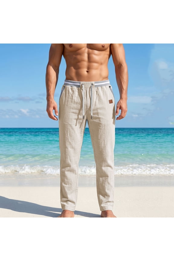Straight Leg Athletic Pants for Men with Zipper Pockets Elastic Drawstring Waist Lightweight Relaxed Fit Open Bottom Track Pants for Gym Travel and Outdoor Beige S