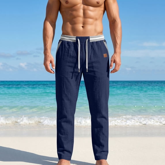 Gamivast Straight Leg Athletic Pants for Men with Zipper Pockets Elastic Drawstring Waist Lightweight Relaxed Fit Open Bottom Track Pants for Gym Travel and Outdoor Navy S