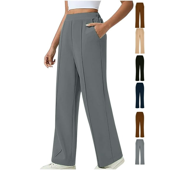Gamivast Straight Leg Sweatpants for Women Flowy Dress Elastic Waist Trousers Casual Pleated Drawstring Sweatpants with Pockets Work Business Solid Joggers