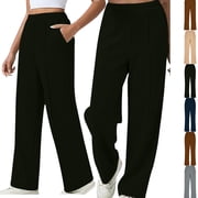 Gamivast Straight Leg Sweatpants for Women Flowy Dress Elastic Waist Trousers Casual Pleated Drawstring Sweatpants with Pockets Work Business Solid Joggers