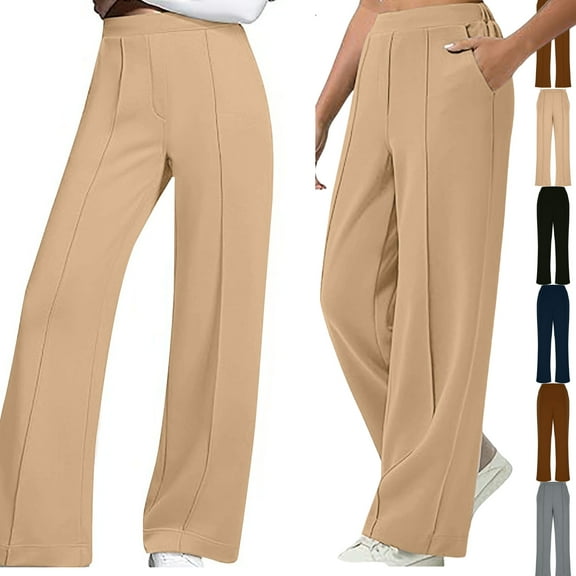 Gamivast Straight Leg Sweatpants for Women Flowy Dress Elastic Waist Trousers Casual Pleated Drawstring Sweatpants with Pockets Work Business Solid Joggers