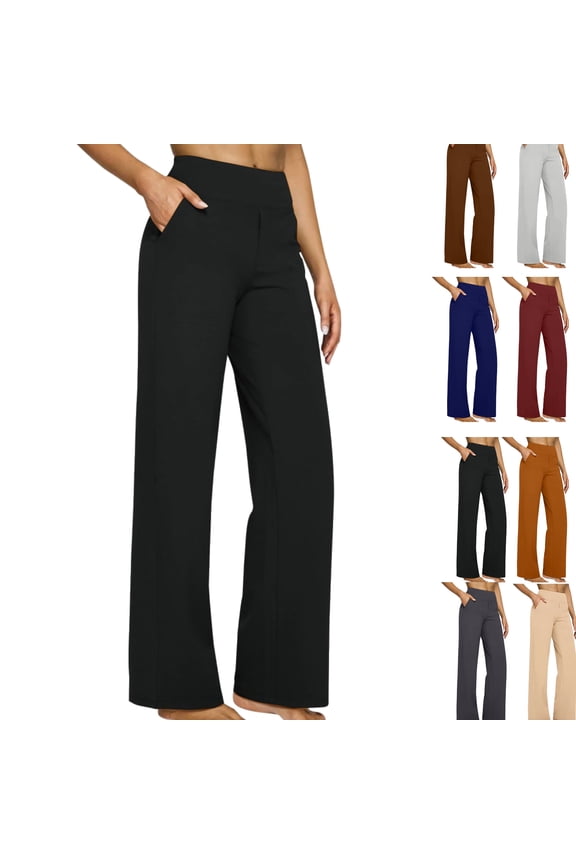 Straight Leg Yoga Pants for Women Long High Waisted Loose Fitting Casual Pants with Pockets Dressy Tummy Control Sport Running Pant Pull on Work Trousers