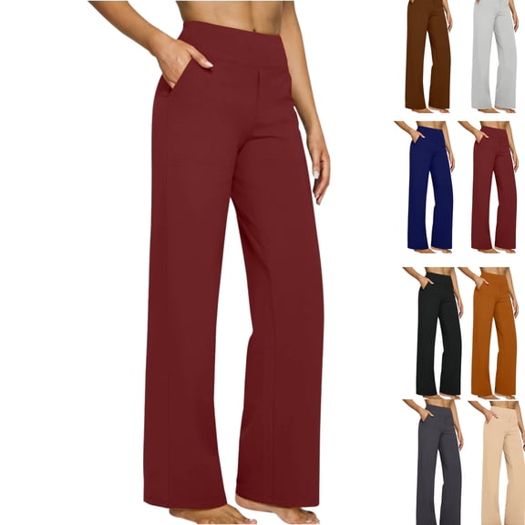 Gamivast Straight Leg Yoga Pants for Women Long High Waisted Loose Fitting Casual Pants with Pockets Dressy Tummy Control Sport Running Pant Pull on Work Trousers