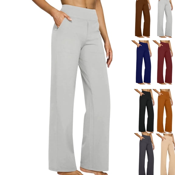 Gamivast Straight Leg Yoga Pants for Women Long High Waisted Loose Fitting Casual Pants with Pockets Dressy Tummy Control Sport Running Pant Pull on Work Trousers